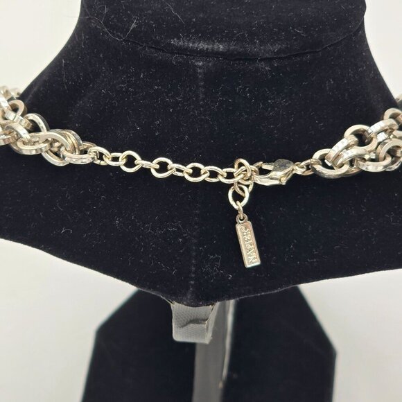 Napier Multi Tone Heavy Link Double Chain 16" Necklace w/ Gold Circle Pendant - Picture 4 of 7